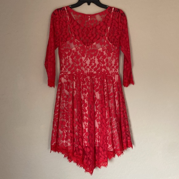 Free People, size 6, red floral mesh lace, fit and flare dress - Picture 9 of 13